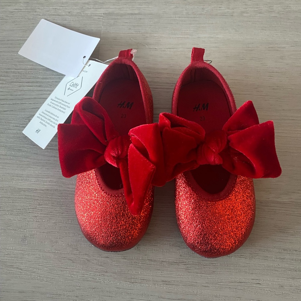 H&M Kids Sparkly Red Shoes with Velvet Bow